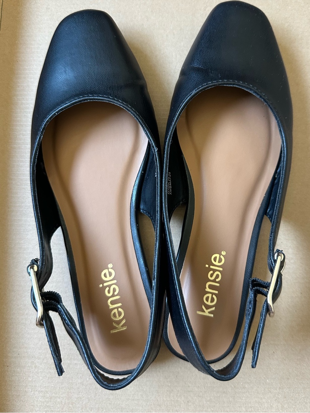 Kensie Black Slingback Square-Toe Flats